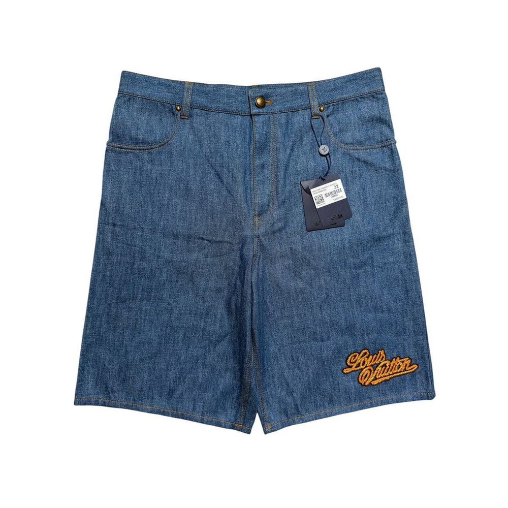 LV western embroidered cotton chambray shorts